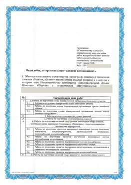 Приложение к свидетельству о допуске к определенному виду или видам работ Петропавловск-Камчатский СРО в проектировании