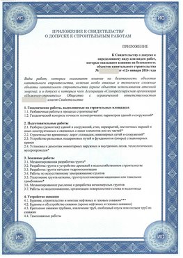 Приложение к свидетельству о допуске к строительным работам Петропавловск-Камчатский СРО в строительстве
